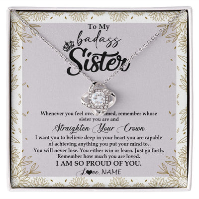 Love Knot Necklace | Personalized To My Sister Necklace From Brother Sister Straighten Your Crown Sister Birthday Christmas Graduation Jewelry Customized Gift Box Message Card | siriusteestore