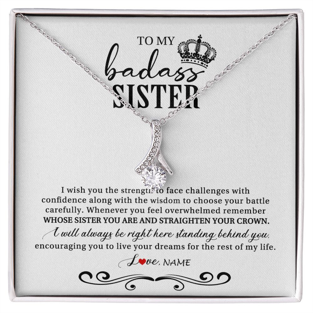 Alluring Beauty Necklace | Personalized To My Sister Necklace From Brother Sister Wish You The Strength Sister Birthday Christmas Graduation Jewelry Customized Gift Box Message Card | siriusteestore