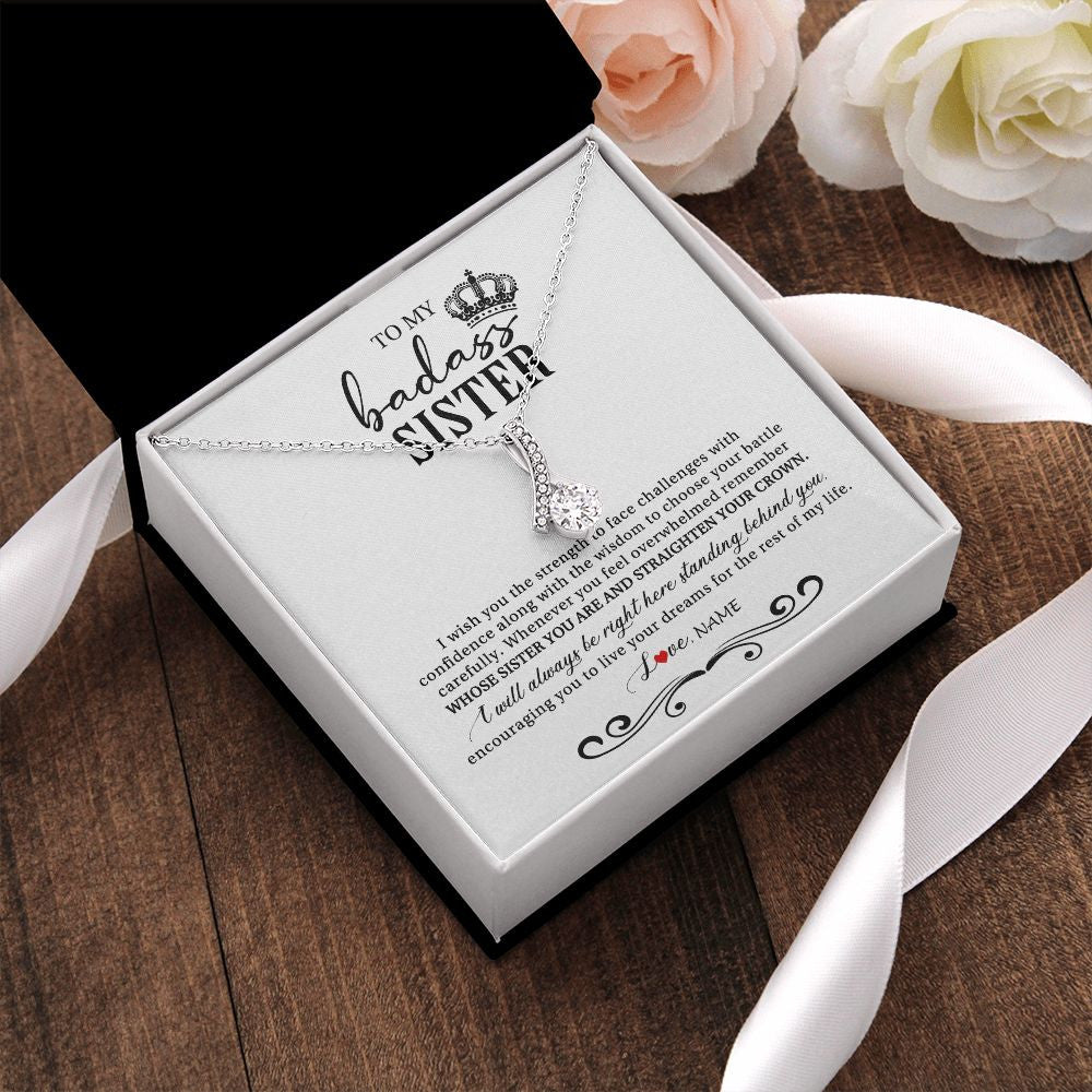 Alluring Beauty Necklace | Personalized To My Sister Necklace From Brother Sister Wish You The Strength Sister Birthday Christmas Graduation Jewelry Customized Gift Box Message Card | siriusteestore