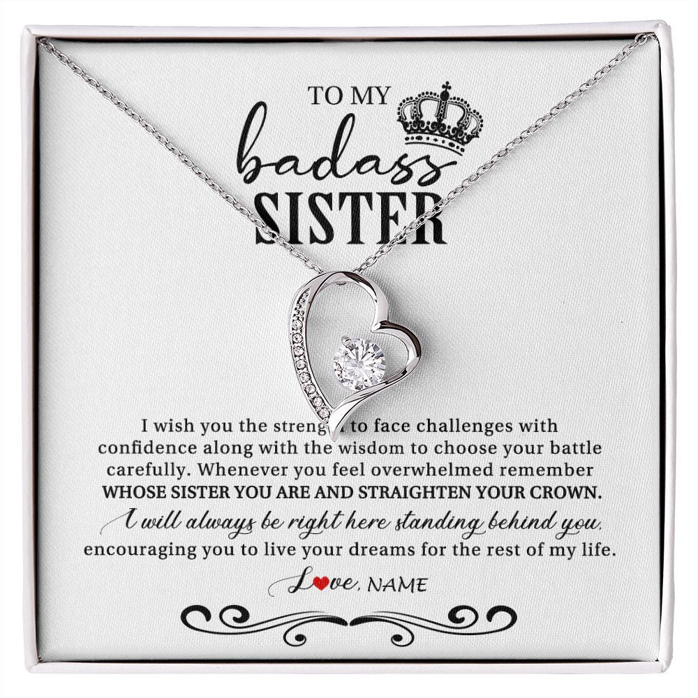 Forever Love Necklace | Personalized To My Sister Necklace From Brother Sister Wish You The Strength Sister Birthday Christmas Graduation Jewelry Customized Gift Box Message Card | siriusteestore