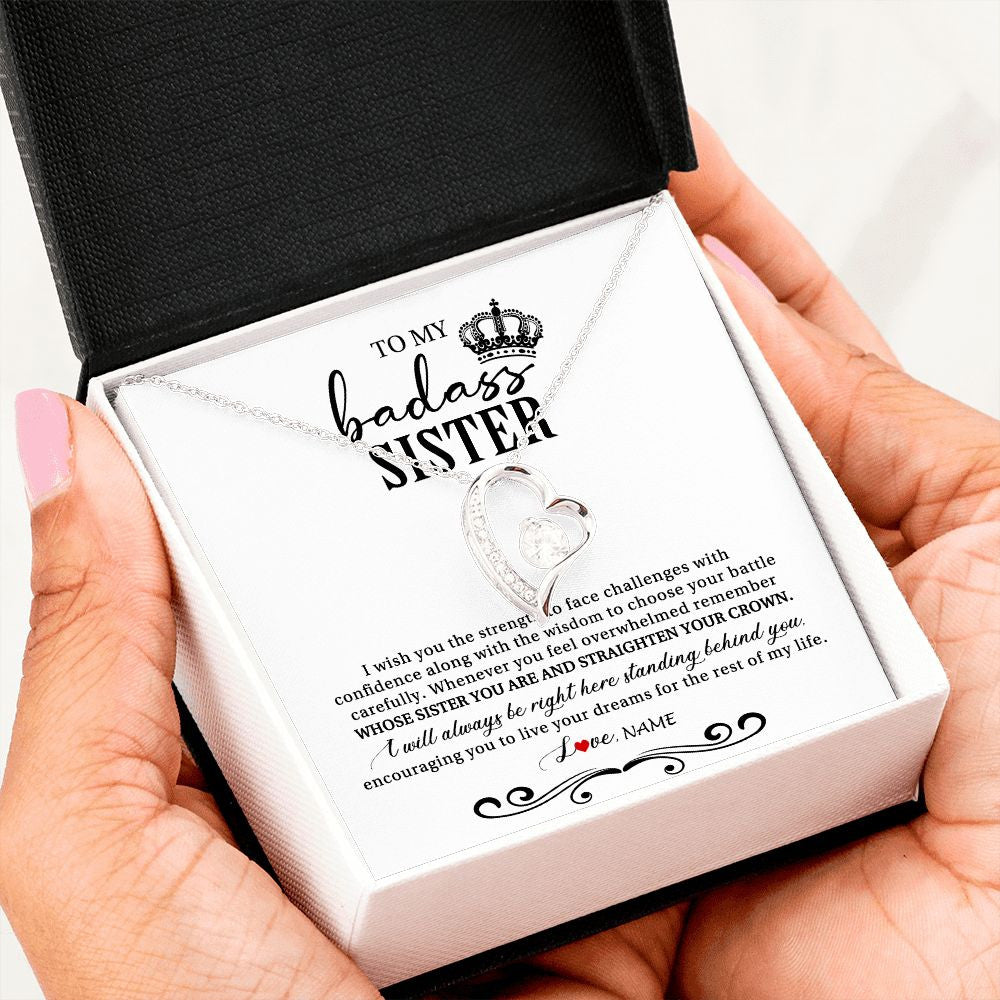 Forever Love Necklace | Personalized To My Sister Necklace From Brother Sister Wish You The Strength Sister Birthday Christmas Graduation Jewelry Customized Gift Box Message Card | siriusteestore