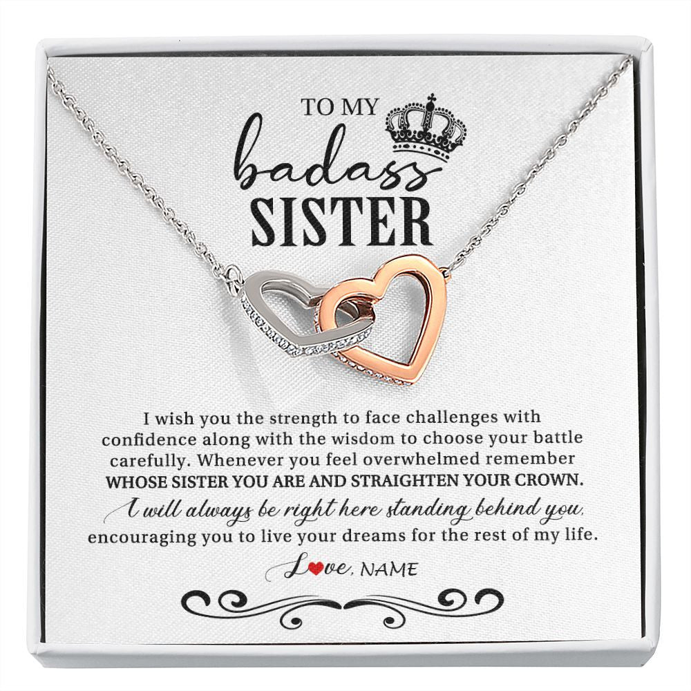 Interlocking Hearts Necklace | Personalized To My Sister Necklace From Brother Sister Wish You The Strength Sister Birthday Christmas Graduation Jewelry Customized Gift Box Message Card | siriusteestore