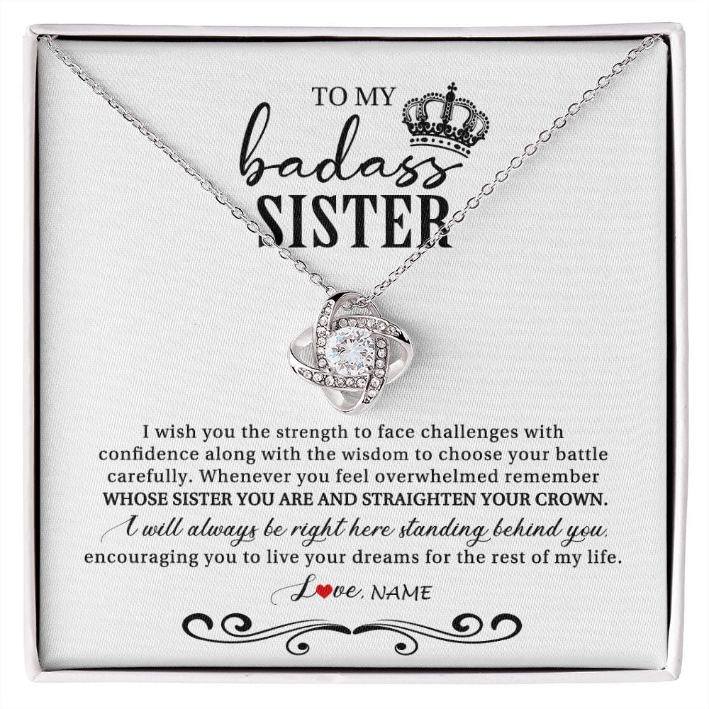Love Knot Necklace | Personalized To My Sister Necklace From Brother Sister Wish You The Strength Sister Birthday Christmas Graduation Jewelry Customized Gift Box Message Card | siriusteestore