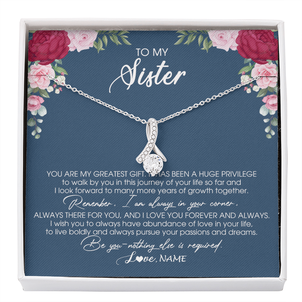Alluring Beauty Necklace | Personalized To My Sister Necklace From Brother Sister You Are My Greatest Gift Sister Birthday Christmas Customized Jewelry Gift Box Message Card | siriusteestore