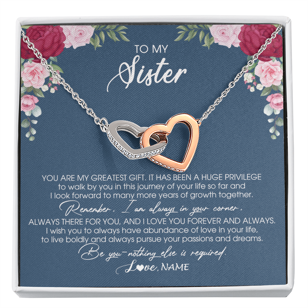 Interlocking Hearts Necklace | Personalized To My Sister Necklace From Brother Sister You Are My Greatest Gift Sister Birthday Christmas Customized Jewelry Gift Box Message Card | siriusteestore