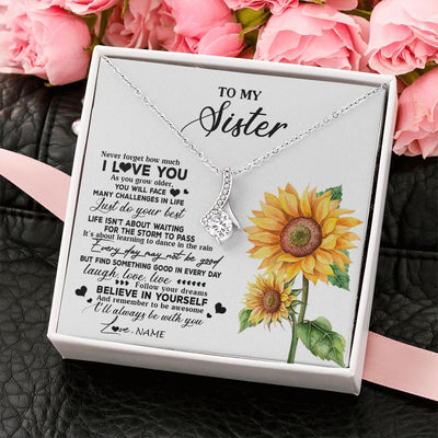 Alluring Beauty Necklace | Personalized To My Sister Necklace From Brother Sunflower Wood Laugh Love Live Sister Birthday Graduation Christmas Customized Gift Box Message Card | siriusteestore