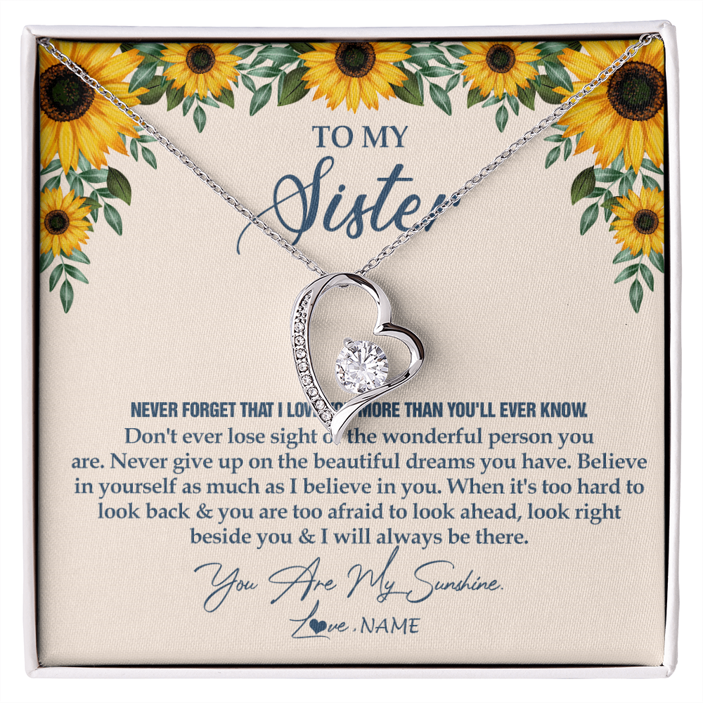 Forever Love Necklace | Personalized To My Sister Necklace From Brother Sunflower You Are My Sunshine Sister Jewelry Graduation Birthday Christmas Customized Gift Box Message Card | siriusteestore