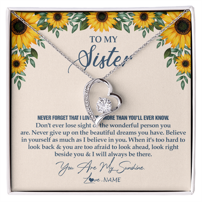 Forever Love Necklace | Personalized To My Sister Necklace From Brother Sunflower You Are My Sunshine Sister Jewelry Graduation Birthday Christmas Customized Gift Box Message Card | siriusteestore