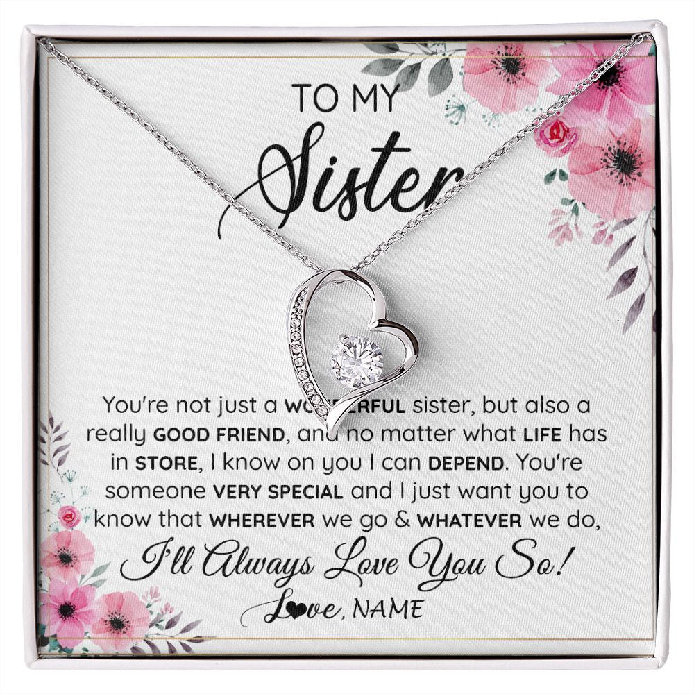 Forever Love Necklace | Personalized To My Sister Necklace From Little Sister Big Sister A Wonderful Sister Best Friend Birthday Christmas Jewelry Customized Gift Box Message Card | siriusteestore