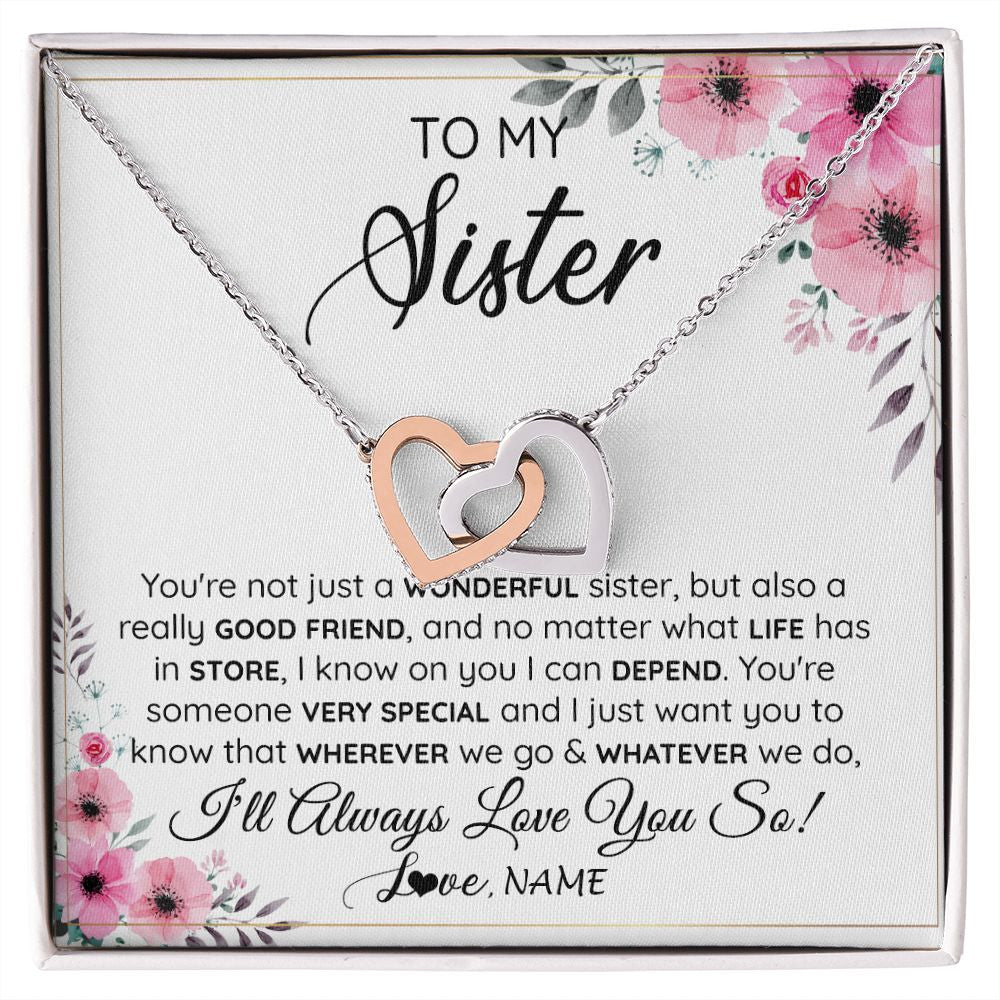 Interlocking Hearts Necklace | Personalized To My Sister Necklace From Little Sister Big Sister A Wonderful Sister Best Friend Birthday Christmas Jewelry Customized Gift Box Message Card | siriusteestore
