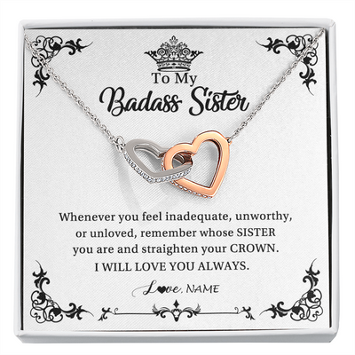 Interlocking Hearts Necklace | Personalized To My Sister Necklace From Sister Brother I Will Love You Always Sister Pendant Jewelry Birthday Graduation Christmas Customized Message Card | siriusteestore
