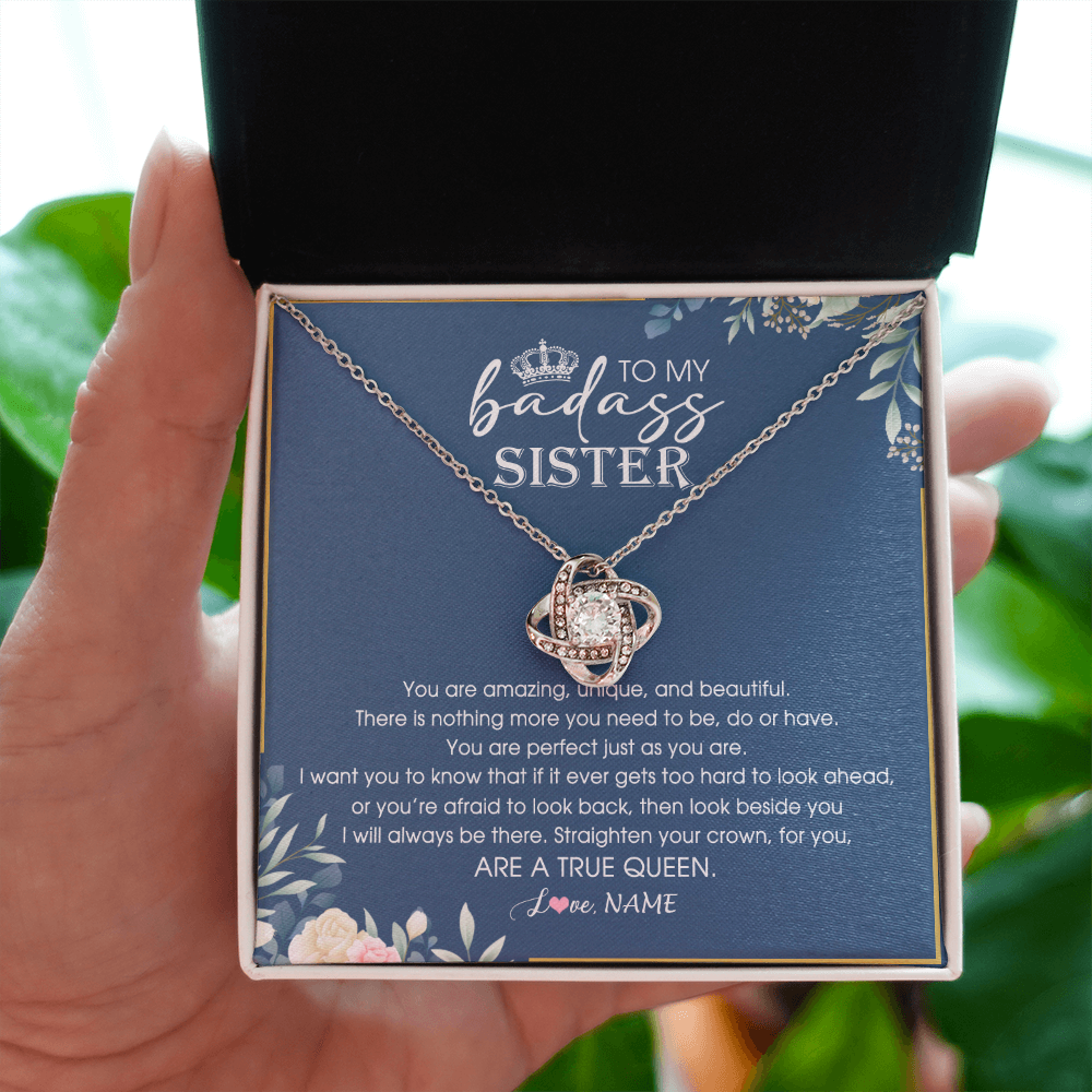 Love Knot Necklace | Personalized To My Sister Necklace From Sister Brother Straighten Your Crown Queen Sister Pendant Jewelry Birthday Christmas Customized Gift Box Message Card | siriusteestore