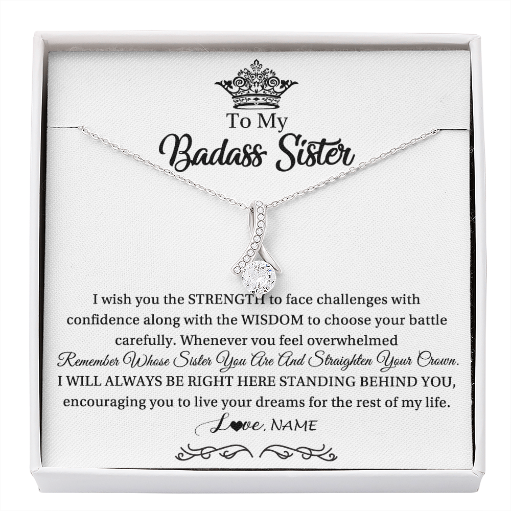 Alluring Beauty Necklace | Personalized To My Sister Necklace From Sister Brother Straighten Your Crown Sister Pendant Jewelry Birthday Christmas Customized Gift Box Message Card | siriusteestore