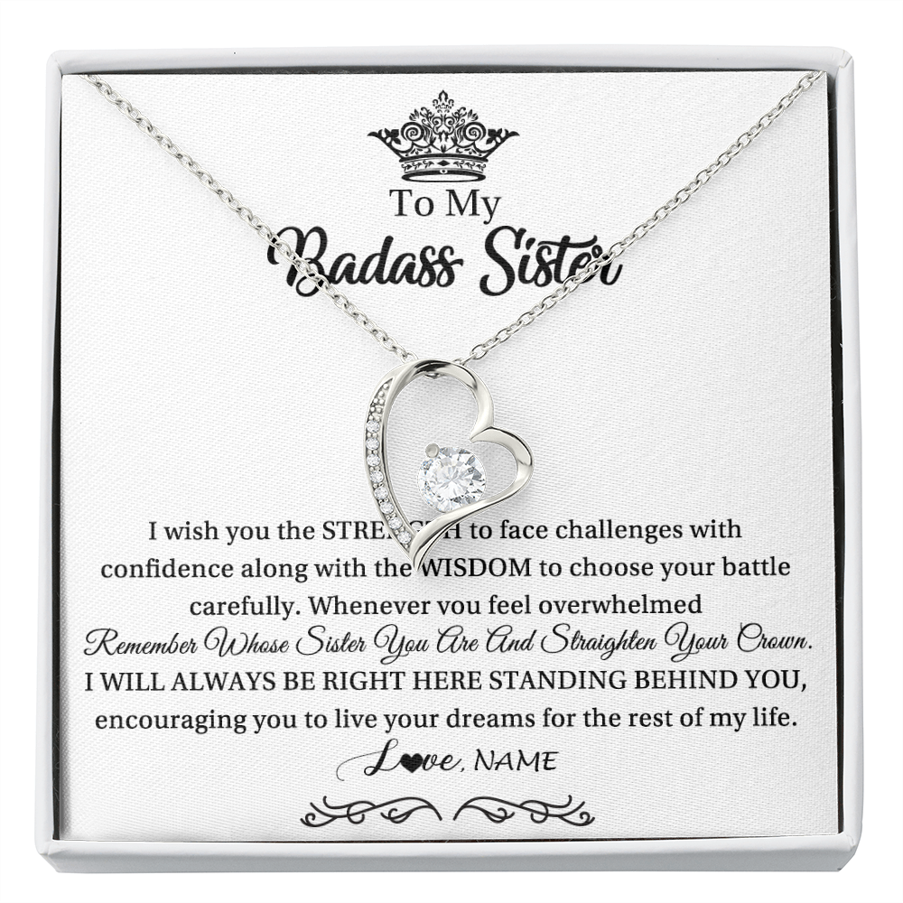 Forever Love Necklace | Personalized To My Sister Necklace From Sister Brother Straighten Your Crown Sister Pendant Jewelry Birthday Christmas Customized Gift Box Message Card | siriusteestore