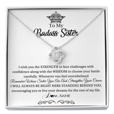 Love Knot Necklace | Personalized To My Sister Necklace From Sister Brother Straighten Your Crown Sister Pendant Jewelry Birthday Christmas Customized Gift Box Message Card | siriusteestore