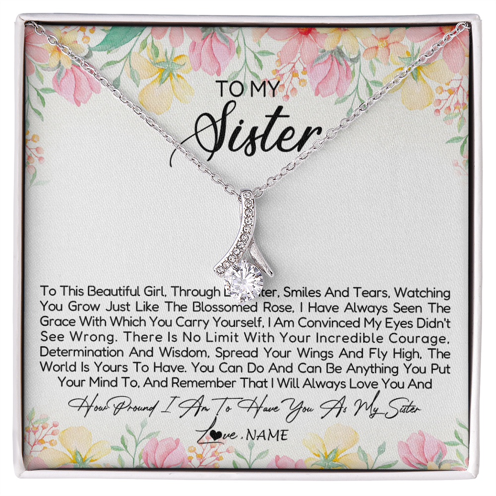 Alluring Beauty Necklace | Personalized To My Sister Necklace From Sister Brother To This Beautiful Girl Sister Pendant Jewelry Birthday Christmas Customized Gift Box Message Card | siriusteestore