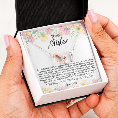 Interlocking Hearts Necklace | Personalized To My Sister Necklace From Sister Brother To This Beautiful Girl Sister Pendant Jewelry Birthday Christmas Customized Gift Box Message Card | siriusteestore