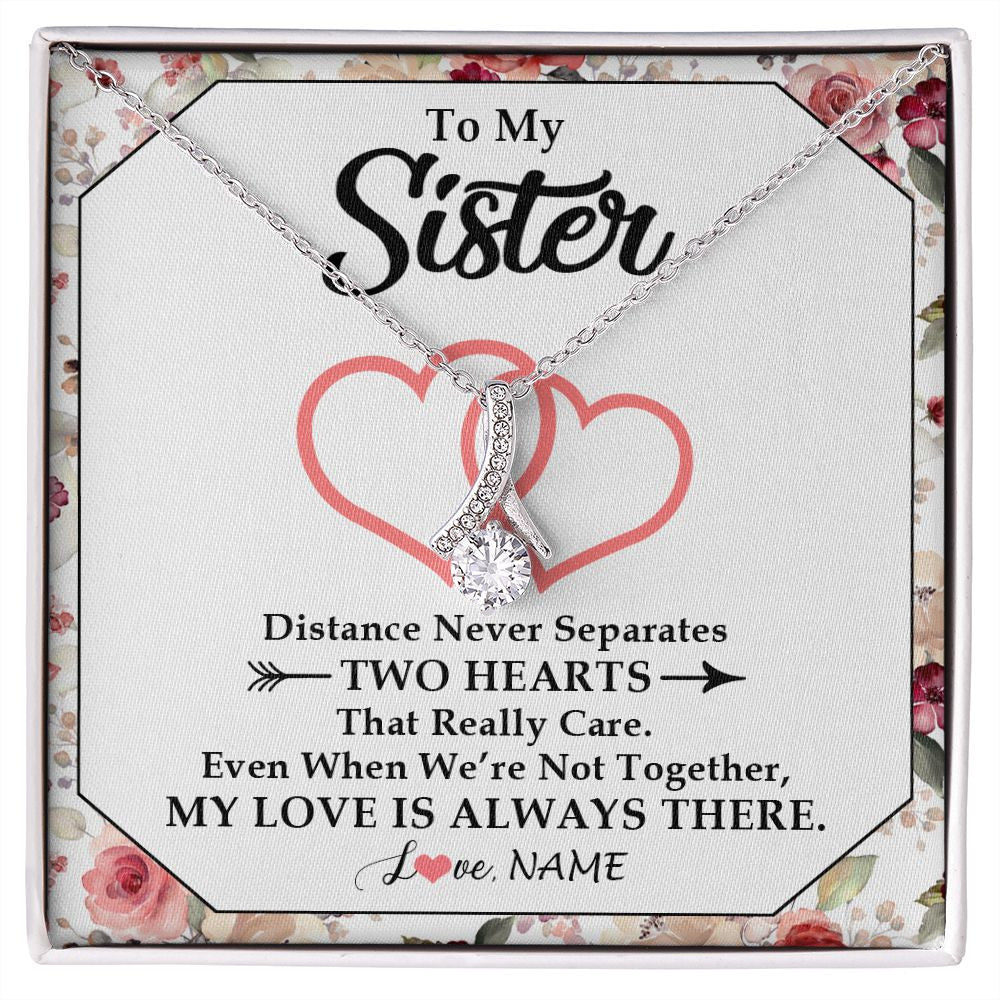 Alluring Beauty Necklace | Personalized To My Sister Necklace From Sister Brother Two Hearts Together Sister Birthday Graduation Christmas Jewelry Customized Gift Box Message Card | siriusteestore