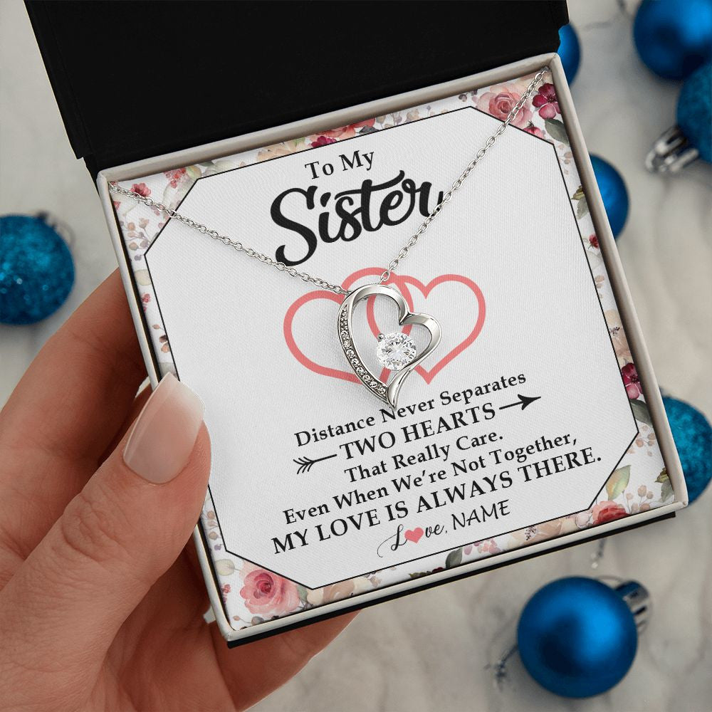 Forever Love Necklace | Personalized To My Sister Necklace From Sister Brother Two Hearts Together Sister Birthday Graduation Christmas Jewelry Customized Gift Box Message Card | siriusteestore