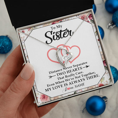 Forever Love Necklace | Personalized To My Sister Necklace From Sister Brother Two Hearts Together Sister Birthday Graduation Christmas Jewelry Customized Gift Box Message Card | siriusteestore