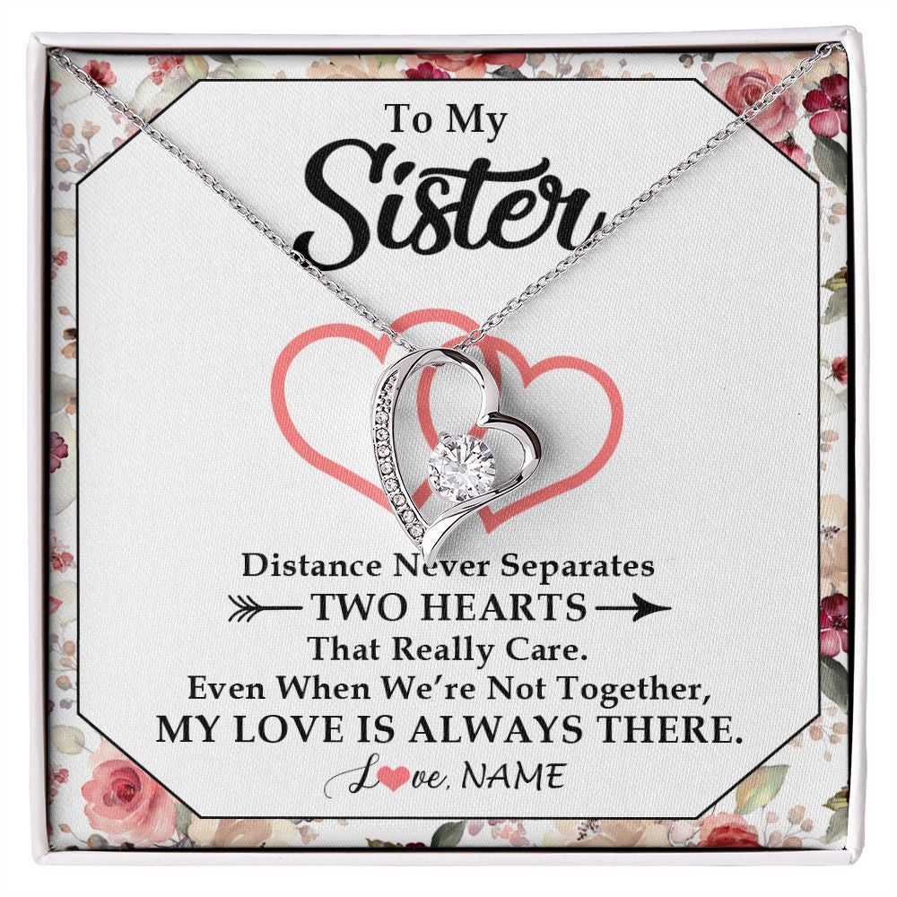 Forever Love Necklace | Personalized To My Sister Necklace From Sister Brother Two Hearts Together Sister Birthday Graduation Christmas Jewelry Customized Gift Box Message Card | siriusteestore