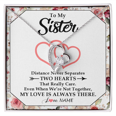 Forever Love Necklace | Personalized To My Sister Necklace From Sister Brother Two Hearts Together Sister Birthday Graduation Christmas Jewelry Customized Gift Box Message Card | siriusteestore