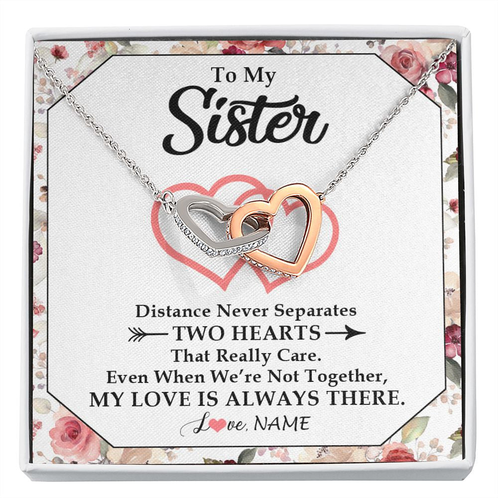 Interlocking Hearts Necklace | Personalized To My Sister Necklace From Sister Brother Two Hearts Together Sister Birthday Graduation Christmas Jewelry Customized Gift Box Message Card | siriusteestore