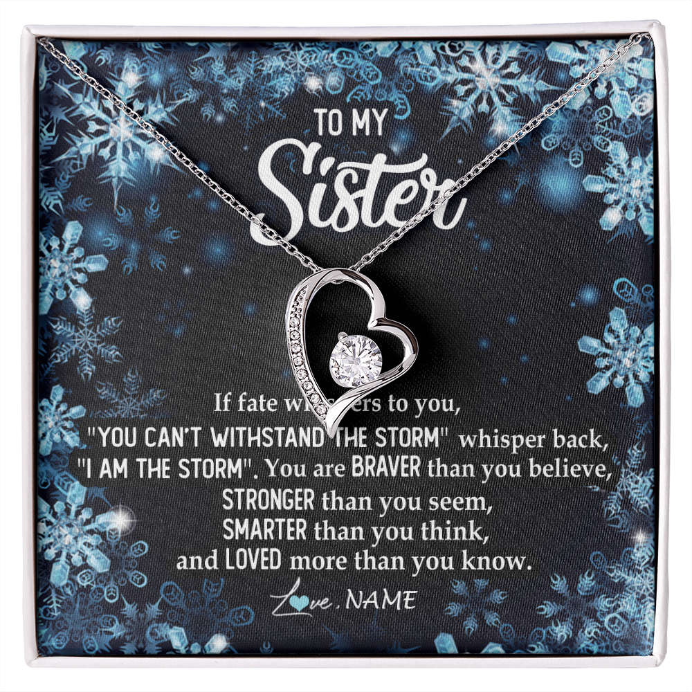 Forever Love Necklace | Personalized To My Sister Necklace From Sister Brother Whisper Back I Am The Storm Sister Pendant Jewelry Birthday Graduation Christmas Customized Message Card | siriusteestore