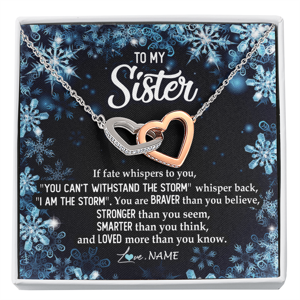 Interlocking Hearts Necklace | Personalized To My Sister Necklace From Sister Brother Whisper Back I Am The Storm Sister Pendant Jewelry Birthday Graduation Christmas Customized Message Card | siriusteestore