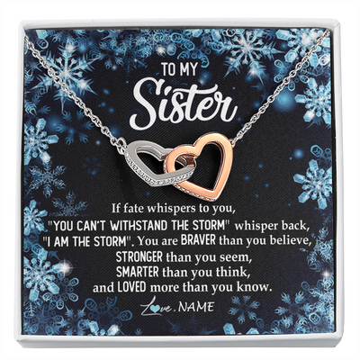 Interlocking Hearts Necklace | Personalized To My Sister Necklace From Sister Brother Whisper Back I Am The Storm Sister Pendant Jewelry Birthday Graduation Christmas Customized Message Card | siriusteestore