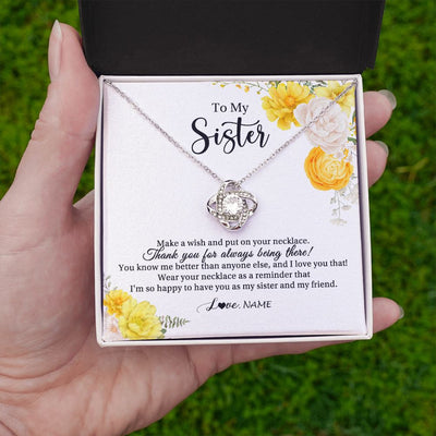 Love Knot Necklace | Personalized To My Sister Necklace From Sister My Friend Unbiological Sister Soul Sister Birthday Christmas Graduation Jewelry Customized Gift Box Message Card | siriusteestore