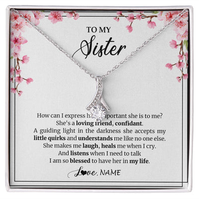 Alluring Beauty Necklace | Personalized To My Sister Necklace From Sister She's A Loving Friend Bestie Sister Birthday Graduation Christmas Pendant Customized Gift Box Message Card | siriusteestore