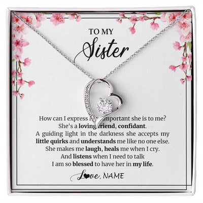 Forever Love Necklace | Personalized To My Sister Necklace From Sister She's A Loving Friend Bestie Sister Birthday Graduation Christmas Pendant Customized Gift Box Message Card | siriusteestore