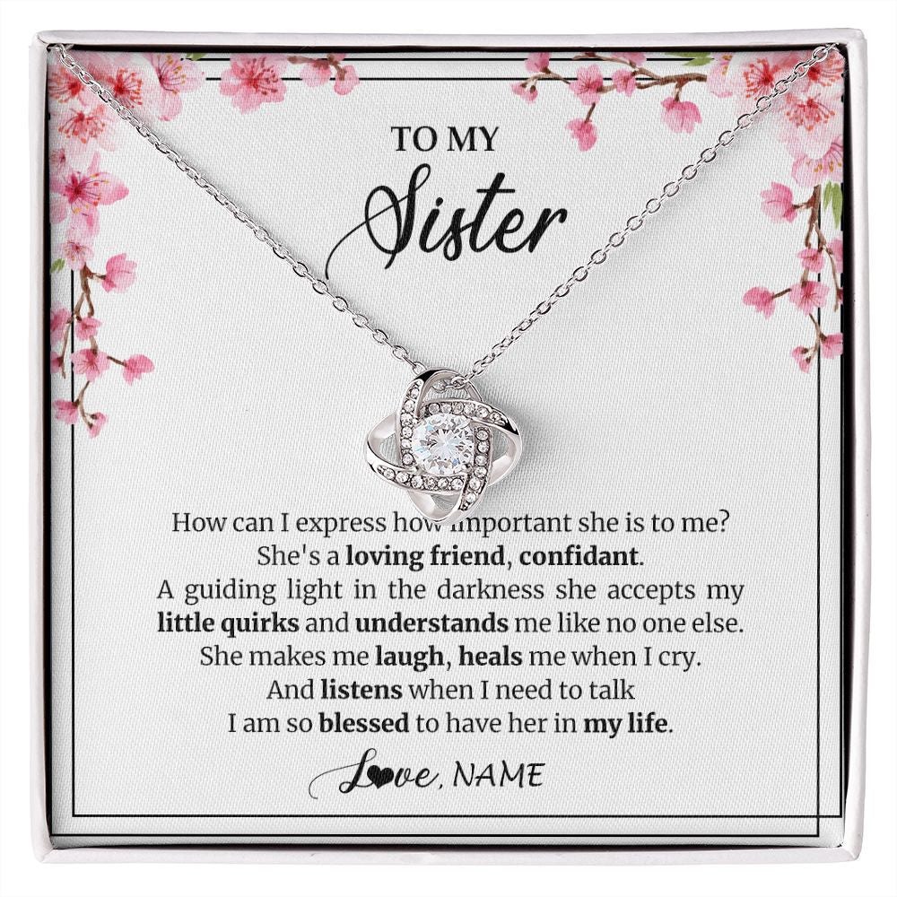 Love Knot Necklace | Personalized To My Sister Necklace From Sister She's A Loving Friend Bestie Sister Birthday Graduation Christmas Pendant Customized Gift Box Message Card | siriusteestore