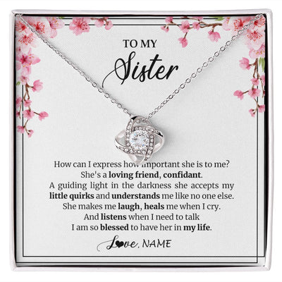 Love Knot Necklace | Personalized To My Sister Necklace From Sister She's A Loving Friend Bestie Sister Birthday Graduation Christmas Pendant Customized Gift Box Message Card | siriusteestore