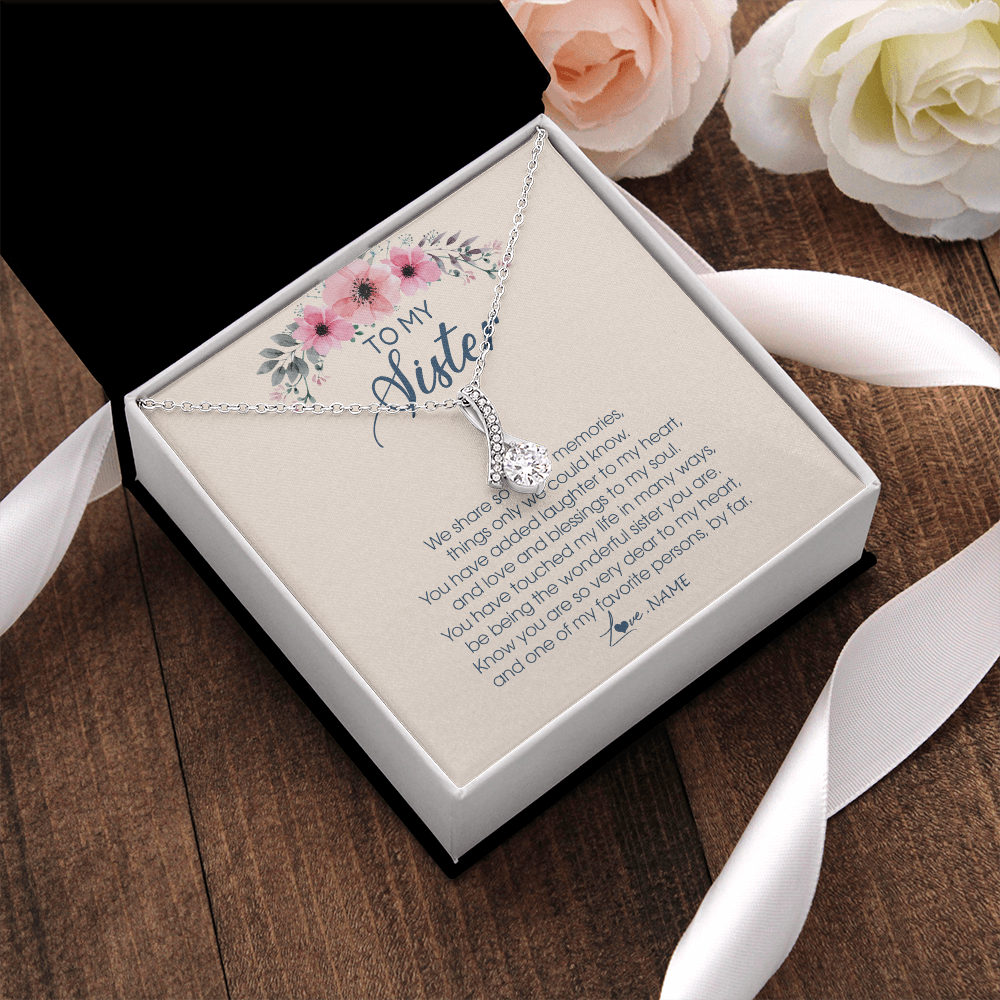 Alluring Beauty Necklace | Personalized To My Sister Necklace On Her Wedding Day We Share So Many Memories Sister Jewelry Birthday Graduation Christmas Customized Gift Box Message Card | siriusteestore
