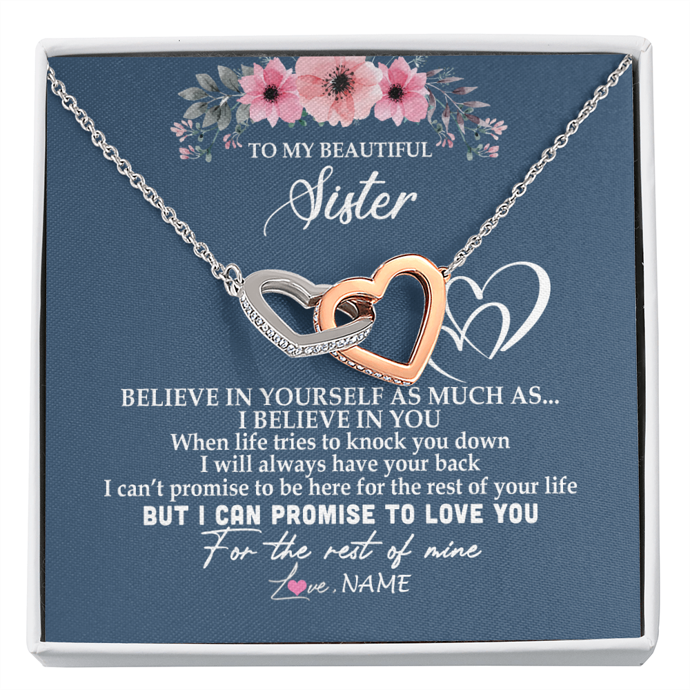 Interlocking Hearts Necklace | Personalized To My Sister Necklace from Brother Sister Believe In Yourself Sister Birthday Graduation Christmas Customized Message Card | siriusteestore
