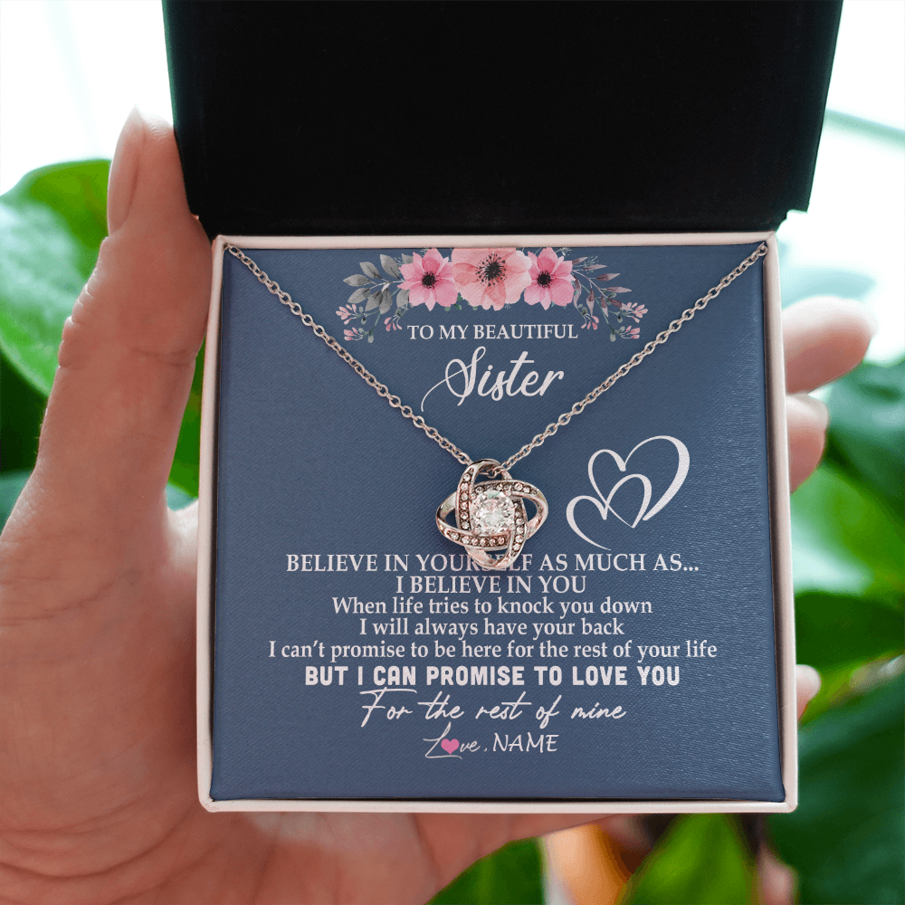 Love Knot Necklace | Personalized To My Sister Necklace from Brother Sister Believe In Yourself Sister Birthday Graduation Christmas Customized Message Card | siriusteestore