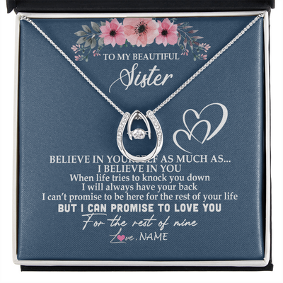 Lucky In Love Necklace | Personalized To My Sister Necklace from Brother Sister Believe In Yourself Sister Birthday Graduation Christmas Customized Message Card | siriusteestore