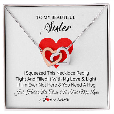 Interlocking Hearts Necklace | Personalized To My Sister Necklace from Brother Sister I Squeezed This Necklace Sister Birthday Graduation Christmas Customized Gift Box Message Card | siriusteestore