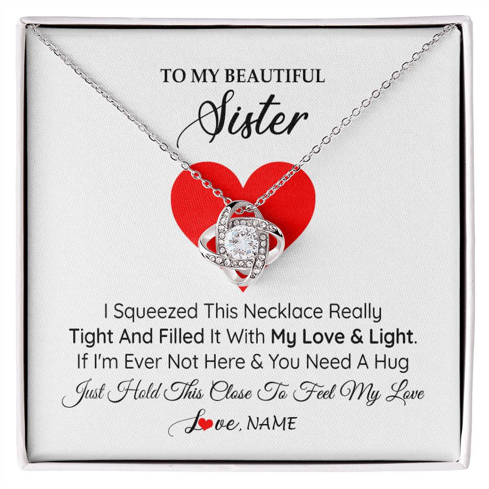 Love Knot Necklace | Personalized To My Sister Necklace from Brother Sister I Squeezed This Necklace Sister Birthday Graduation Christmas Customized Gift Box Message Card | siriusteestore