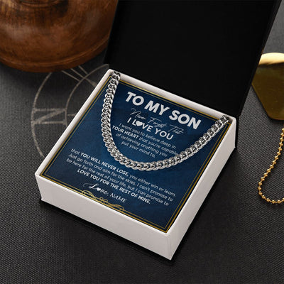 Cuban Link Chain Necklace | Personalized To My Son Cuban Necklace From Mom Dad Mother Father Never Forget That I Love You Son Birthday Christmas Customized Gift Box Message Card | siriusteestore
