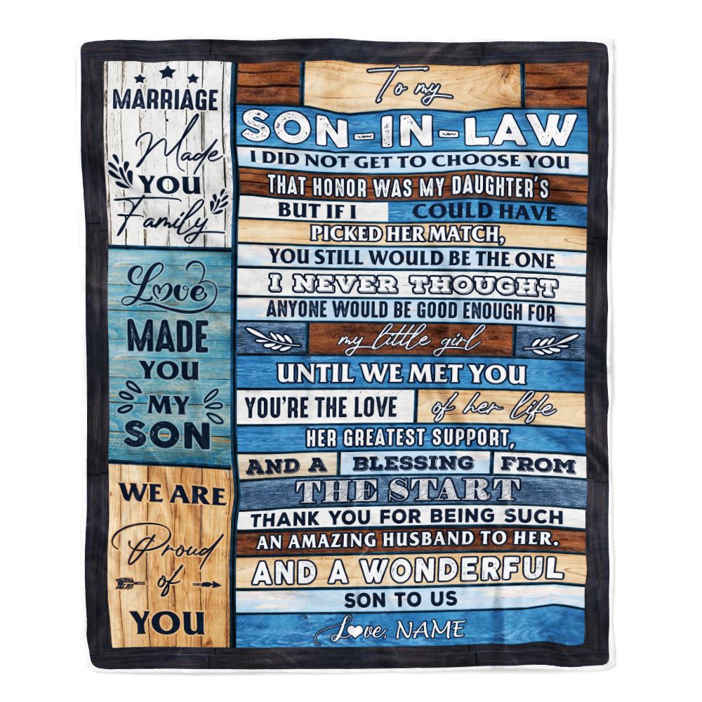 Personalized To My Son In Law Blanket From Mother In Law Wood Wonderful Son To Us Son In Law Birthday Thanksgiving Christmas Customized Fleece Throw Blanket | siriusteestore