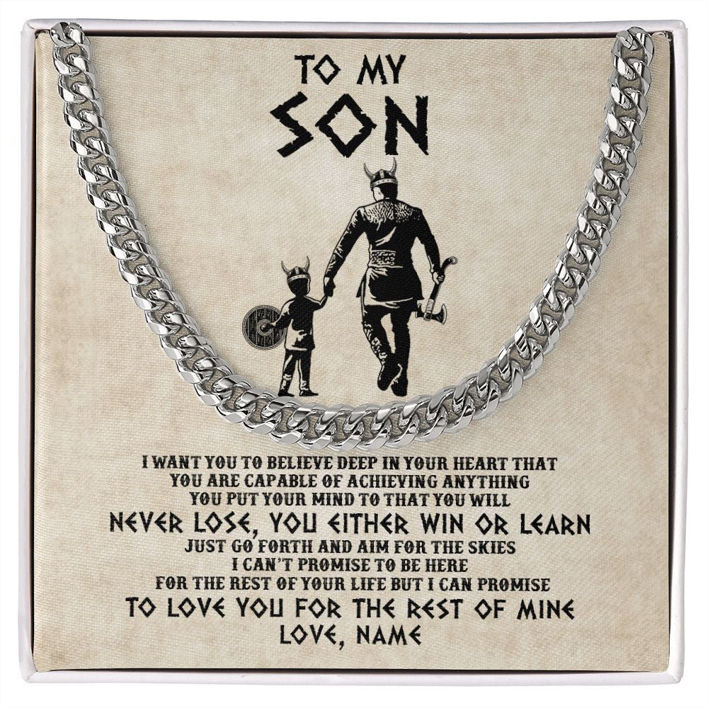 Cuban Link Chain Necklace | Personalized To My Son Necklace From Dad Father You Will Never Lose Viking Son Birthday Graduation Valentines Christmas Customized Gift Box Message Card | siriusteestore