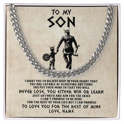 Cuban Link Chain Necklace | Personalized To My Son Necklace From Dad Father You Will Never Lose Viking Son Birthday Graduation Valentines Christmas Customized Gift Box Message Card | siriusteestore