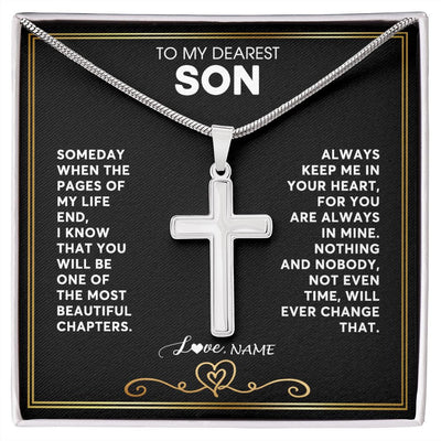 Stainless Cross Necklace | Personalized To My Son Necklace From Mom Dad Father When The Pages Of My Life End Son Birthday Graduation Christmas Pendant Customized Gift Box Message Card | siriusteestore