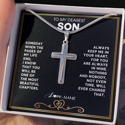Stainless Cross Necklace | Personalized To My Son Necklace From Mom Dad Father When The Pages Of My Life End Son Birthday Graduation Christmas Pendant Customized Gift Box Message Card | siriusteestore