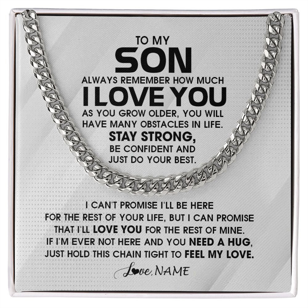 Cuban Link Chain Necklace | Personalized To My Son Necklace From Mom Dad Mother Father Always Remember I Love You Son Birthday Graduation Christmas Customized Gift Box Message Card | siriusteestore