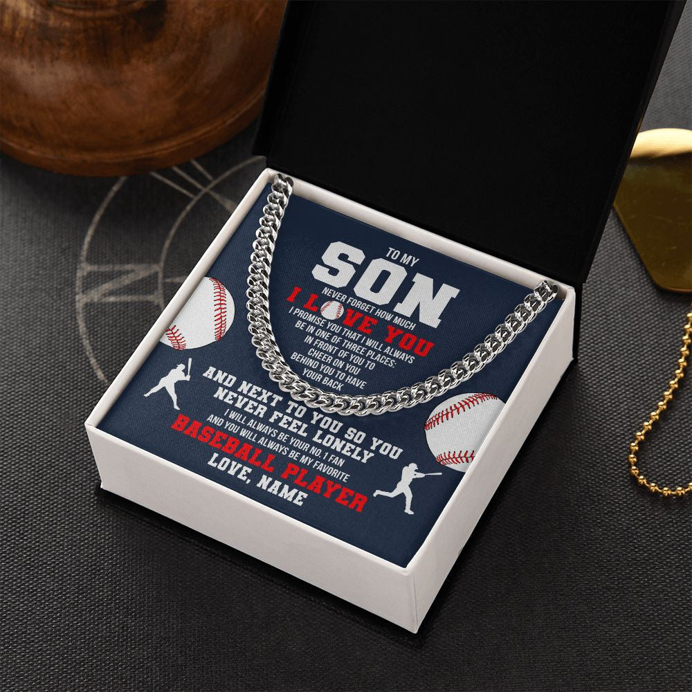Cuban Link Chain Necklace | Personalized To My Son Necklace From Mom Dad Mother Father Never Forget I Love You Baseball Son Birthday Christmas Customized Gift Box Message Card | siriusteestore