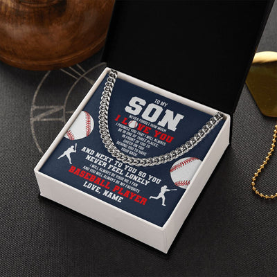 Cuban Link Chain Necklace | Personalized To My Son Necklace From Mom Dad Mother Father Never Forget I Love You Baseball Son Birthday Christmas Customized Gift Box Message Card | siriusteestore